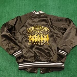 Vintage Saddle Tramps Riding Club Jacket Mens Large Brown Satin USA 90s Hartwell